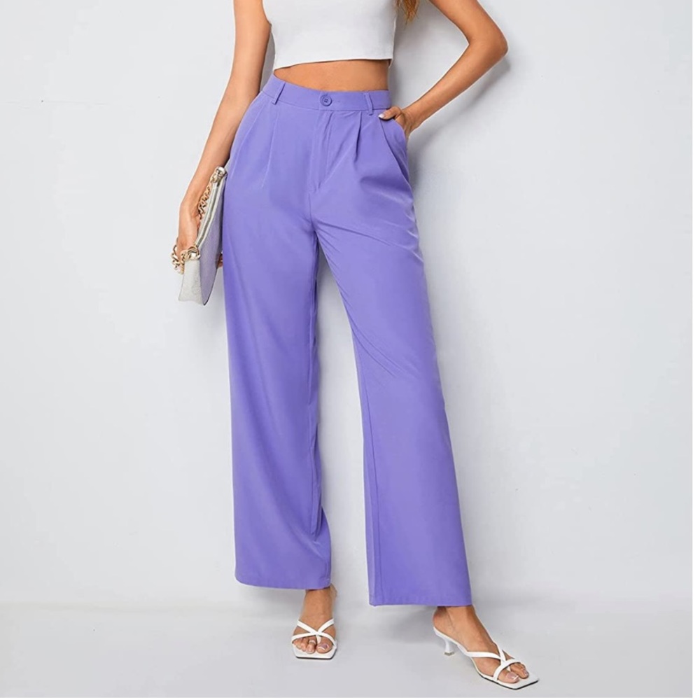 MakeMeChic Women's High Waisted Palazzo Wide Leg Pants in Violet Purple